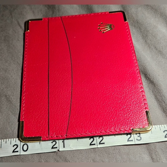 Rolex Vintage Calfskin Leather Card Wallet 3 Slot Red Gold Document Receipt ID - Picture 11 of 12